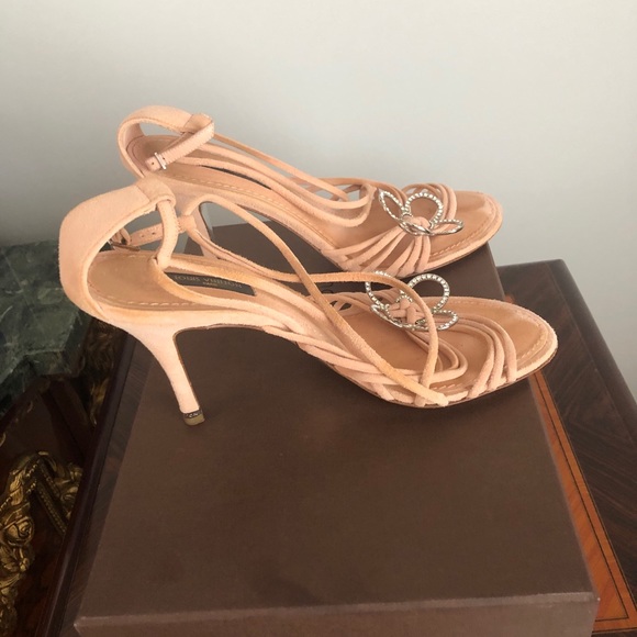 Louis Vuitton Suede Peach Sandals w/Flower,s38 1/2 - Picture 13 of 16